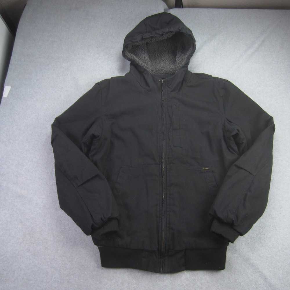 Lee Premium Select Jacket Mens Small Black‎ Sherpa Lined Hooded Bomber Workwear